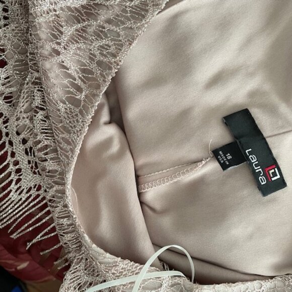 Laura - "Party dress  - taupe/blush colour  - metallic threads -lace- size 18 - Picture 9 of 11